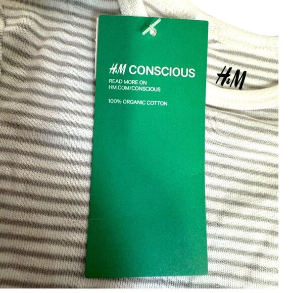 H&M Basic Organic Cotton Baby Bodysuit Set Of 2 Long Sleeve 12-18M Gray & White - Picture 7 of 8